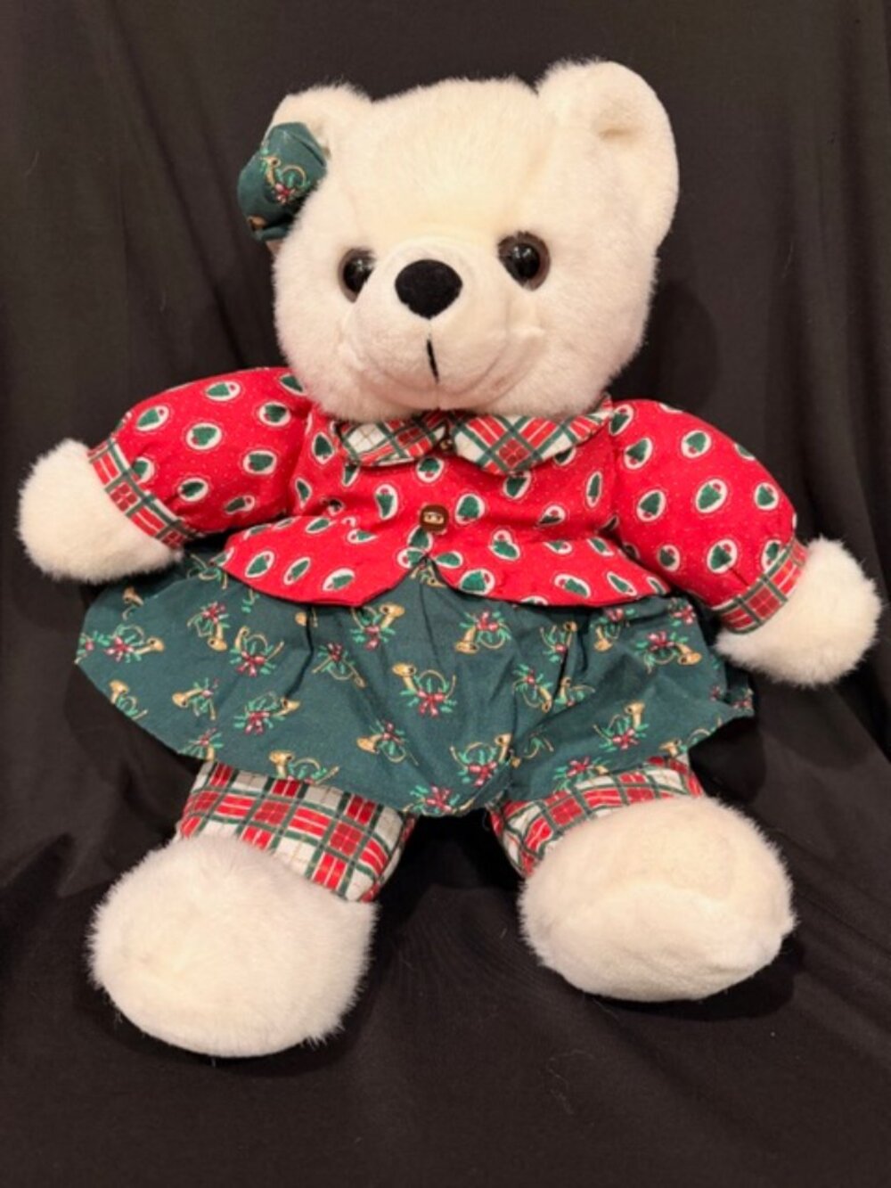 Christmas Teddy Bears Lot of 2 Vintage Plush 15in Boy & Girl Holiday Bears